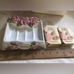 Vintage Yardley Roses Porcelain Soap Dish New With Box And Unopened Soap Bar!